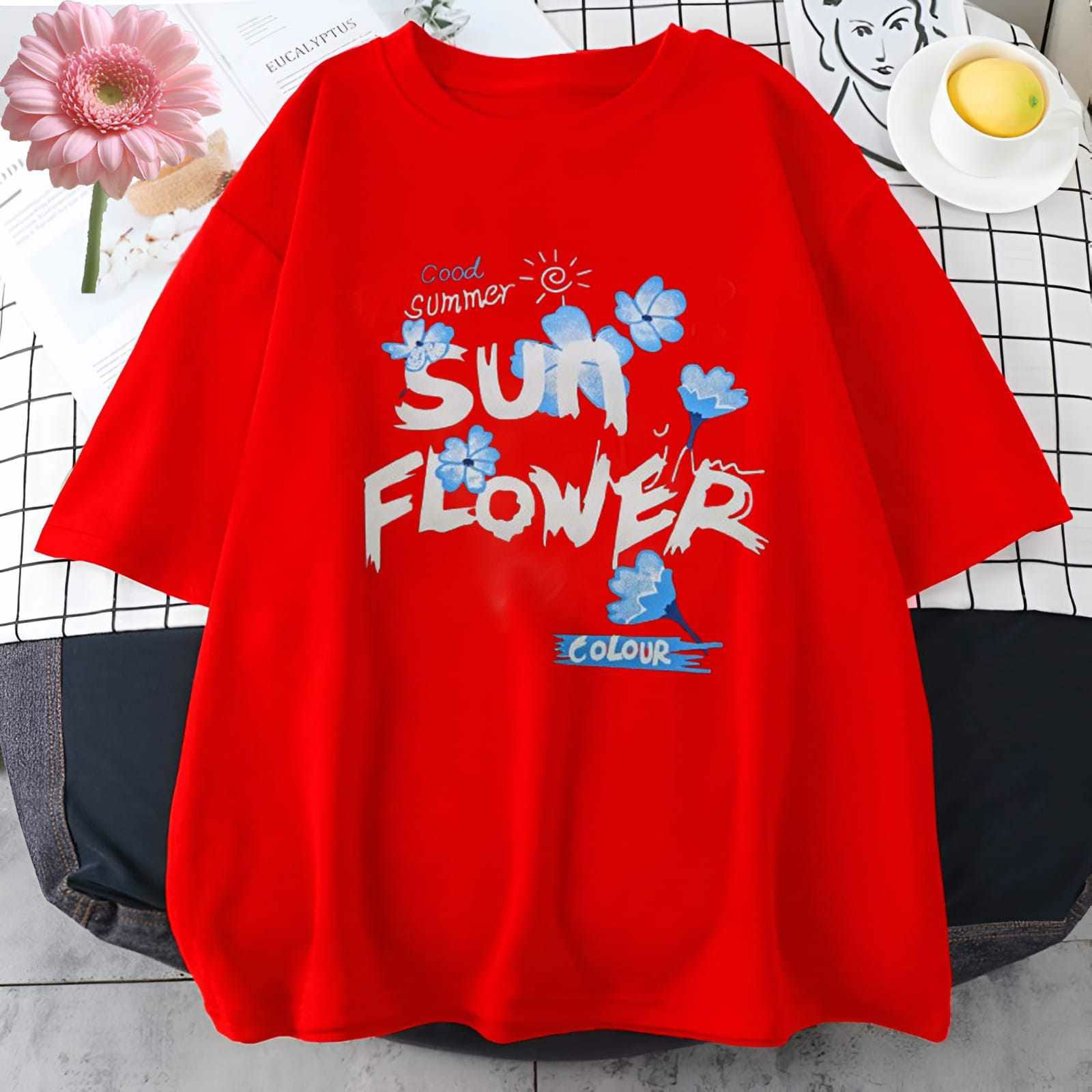 Drop Shoulder Ladies T-shirt-Sunflower