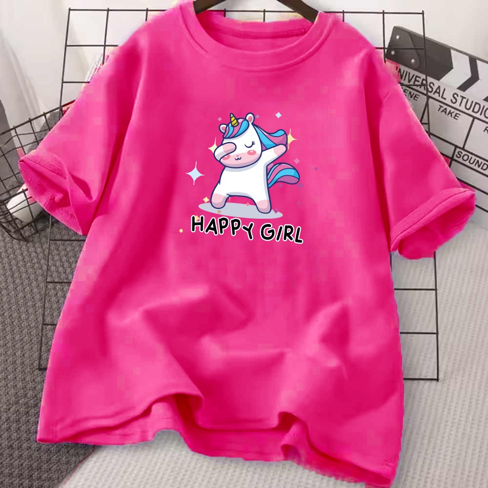 Drop Shoulder Ladies T-shirt-Happy Girl